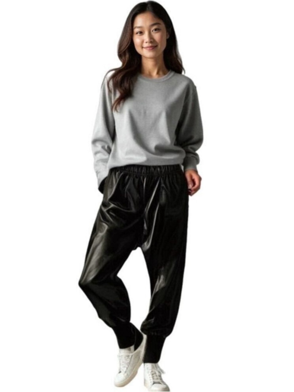 Lulunico Black Vegan Leather Jogger Pants Small